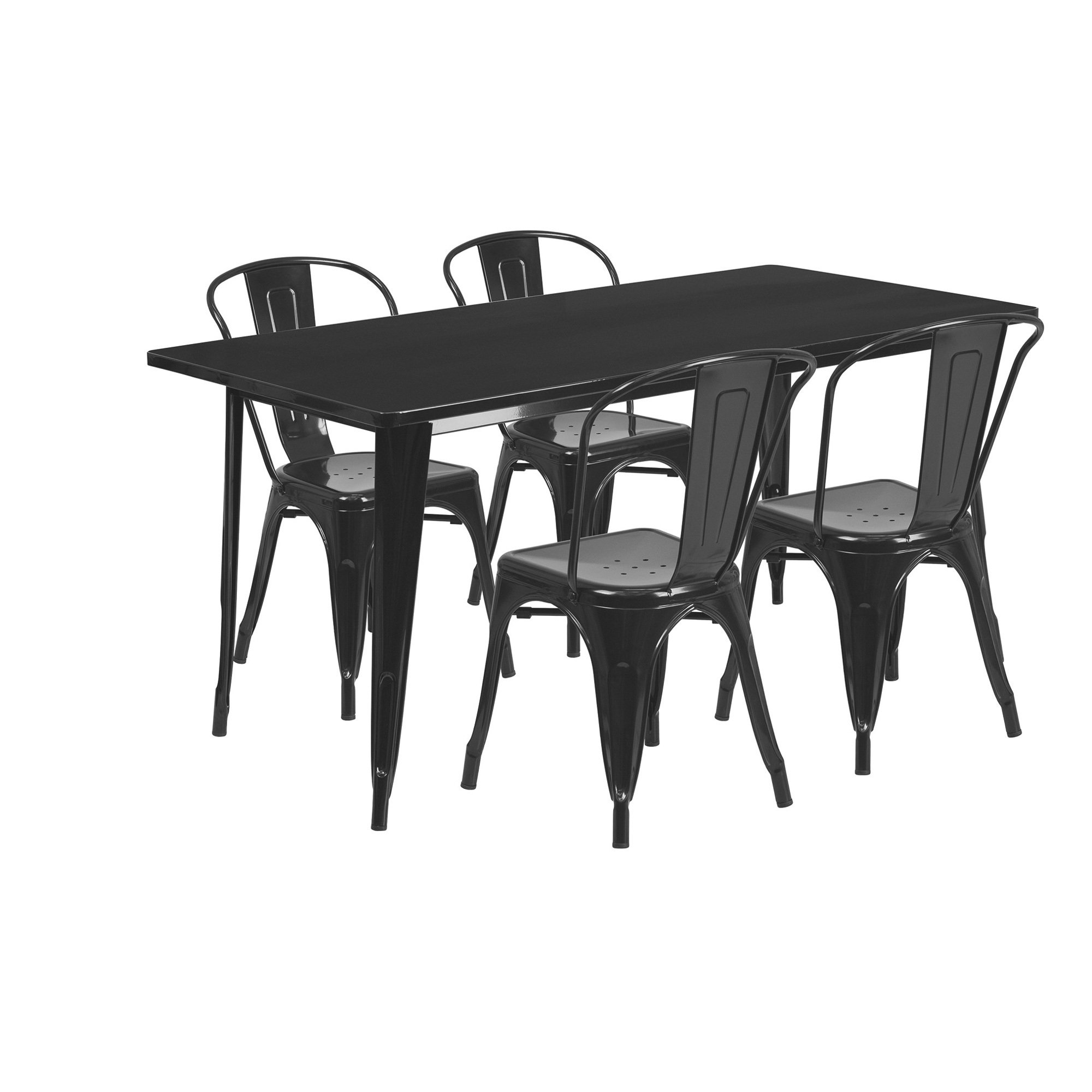 Flash Furniture 31.5in.W x 63in.L Rectangular Metal Table Set with 4 Bistro Chairs